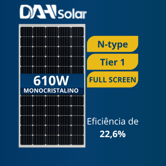 MODULO FOTOVOLTAICO 610W BIFACIAL FRAME COMPOSTO N-TYPE CABO 1,25M - DAH